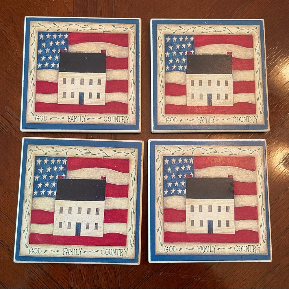 Set of 4 Ceramic Tile American Flag Coasters